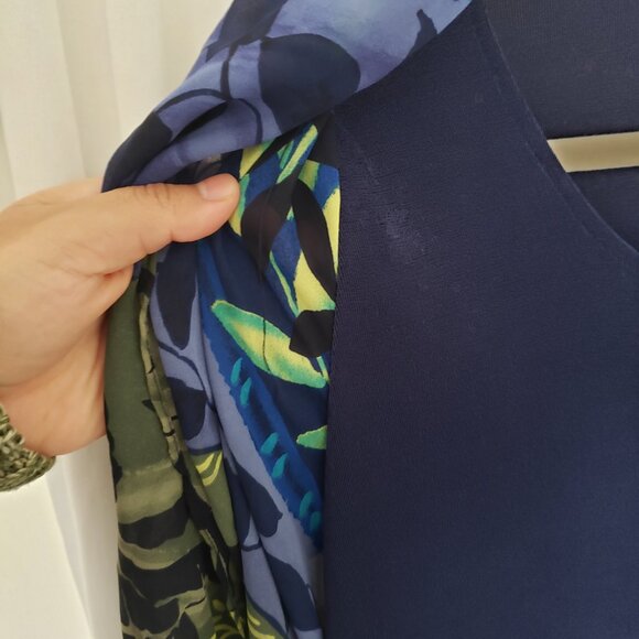 Cascais Woman Navy Blue Multicolor Unique Short Sleeve Formal Long Dress Size 10 - Picture 8 of 13